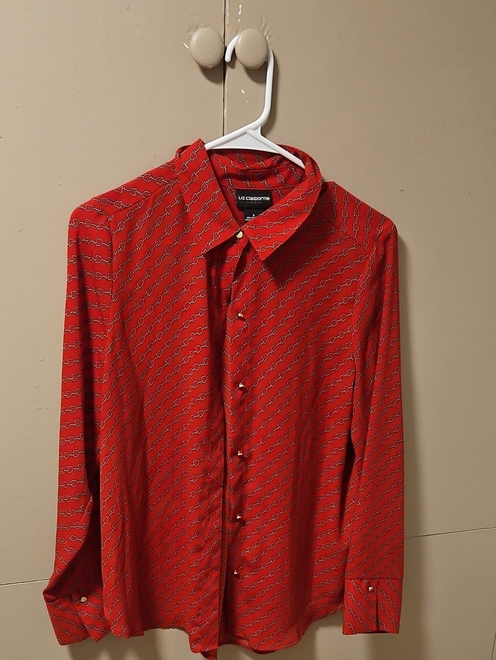 Liz Claiborne Red Chain-Link Print Button-Up Shirt